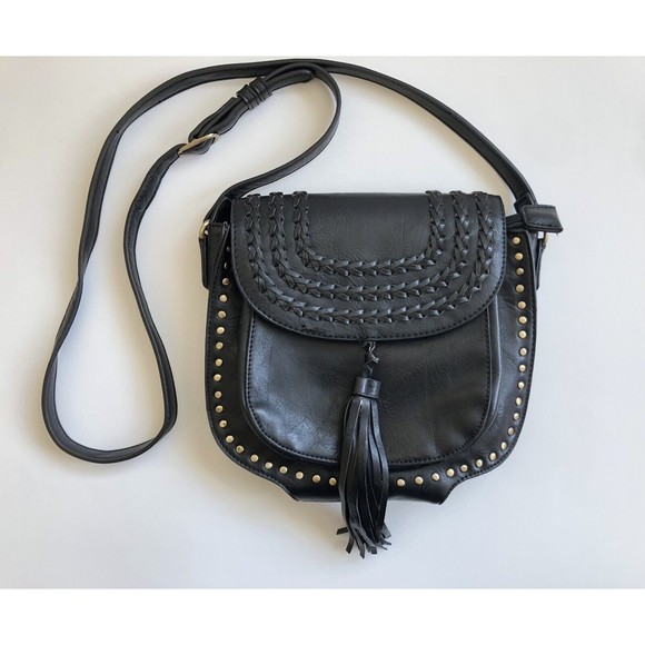 Antik Kraft Black Purse Crossbody Tassel Boho Studs Western - Picture 1 of 10
